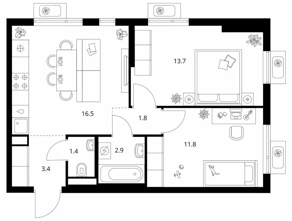 2-комнатная квартира: Мытищи, ЖК Ярославский Квартал (51.5 м) - Фото 1