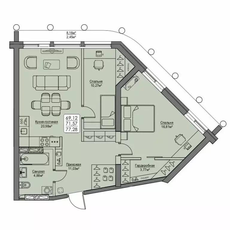 3-комнатная квартира: Владивосток, улица Мыс Кунгасный, 3Б (71.57 м) - Фото 1