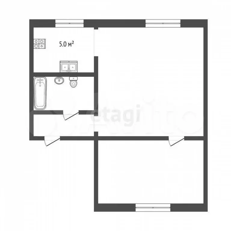 2-к. квартира, 42 м, 4/5 эт. - Фото 1