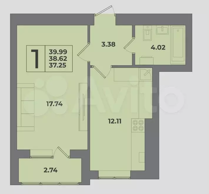 1-к. квартира, 40 м, 8/9 эт. - Фото 0