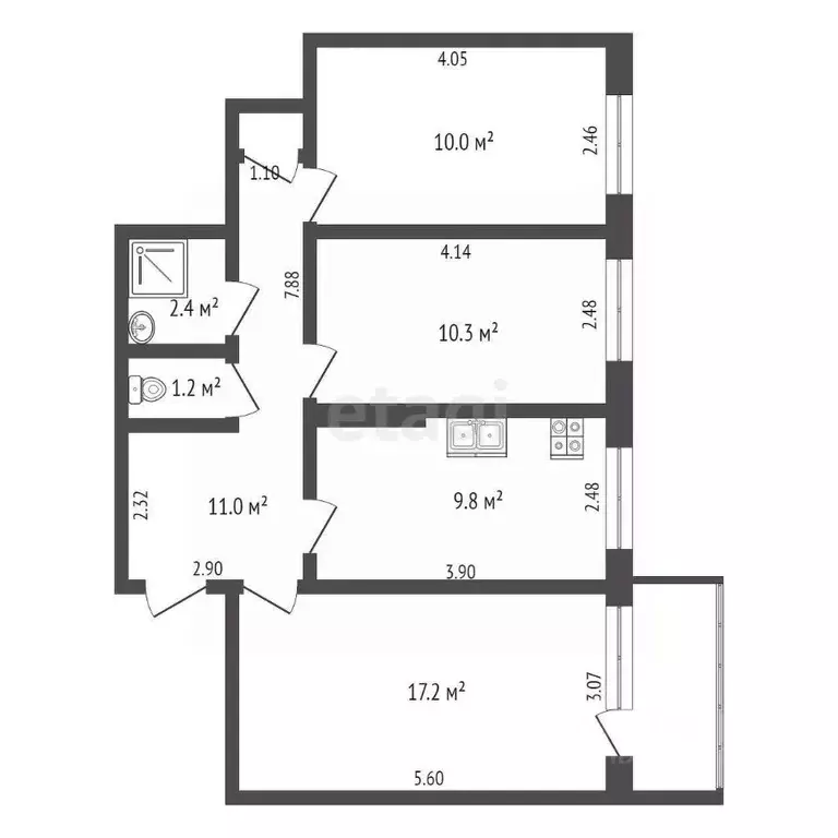 3-к кв. Саха (Якутия), Якутск Северная ул., 7 (61.5 м) - Фото 1