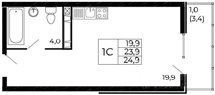 Студия Ростовская область, Ростов-на-Дону Западные Аллеи жилой ... - Фото 1