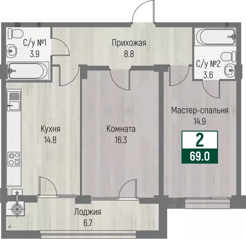 2-к кв. Ставропольский край, Ставрополь №31 мкр, Дубровский жилой ... - Фото 1