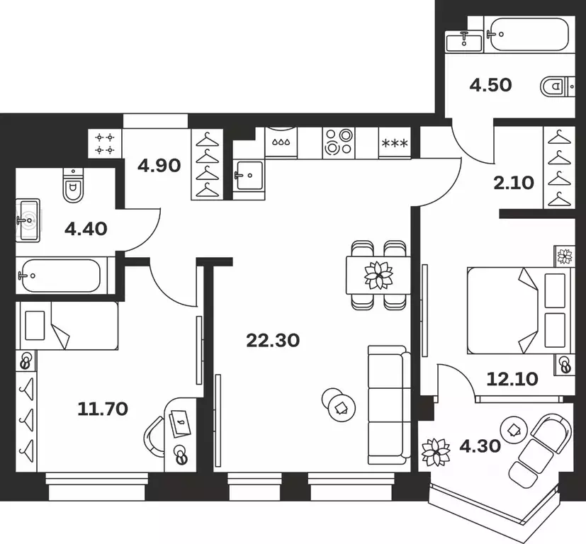 3-к кв. Тульская область, Тула ул. Михеева, 9А (66.3 м) - Фото 1