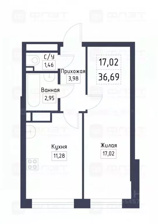 1-к кв. Татарстан, Казань ул. Братьев Батталовых, 20А (36.7 м) - Фото 1