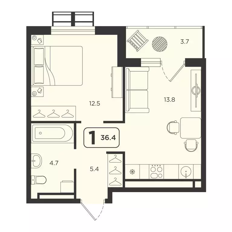 1-комнатная квартира: Тюмень, Центральный округ (36.4 м) - Фото 0