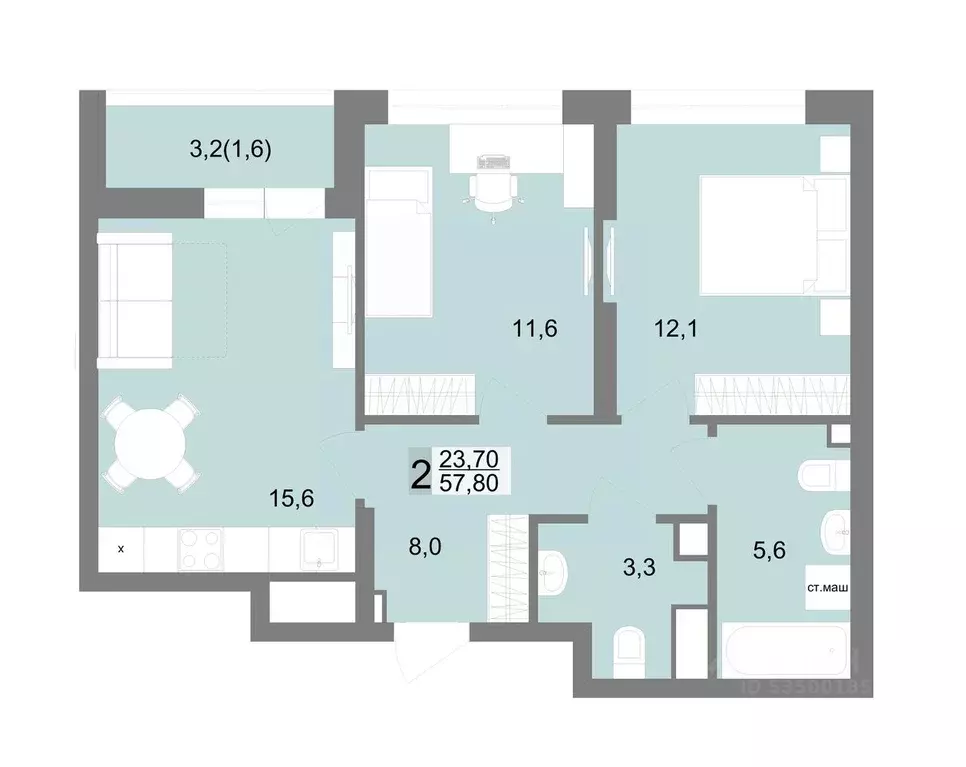 2-к кв. Свердловская область, Екатеринбург ул. Семена Лагоды, 80 (57.8 ... - Фото 1