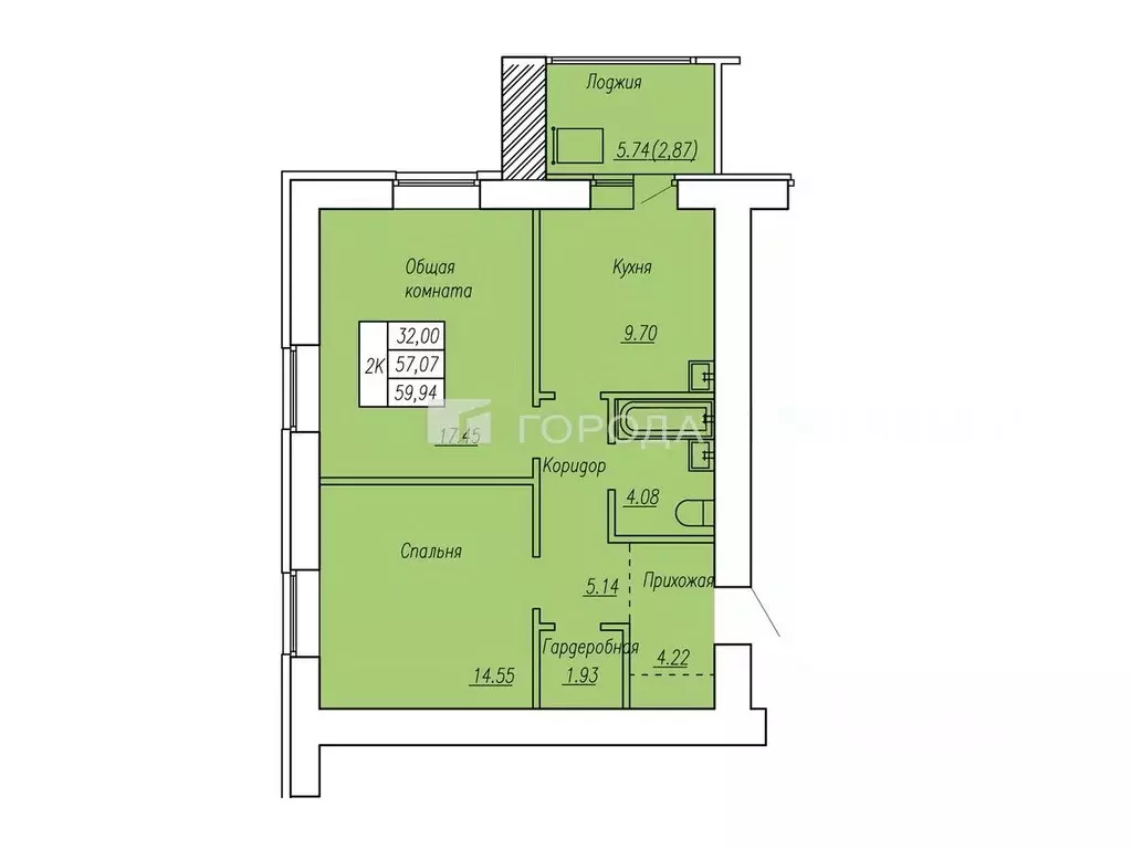 2-к кв. Алтайский край, Барнаул ул. Юрина, 168К (60.5 м) - Фото 2