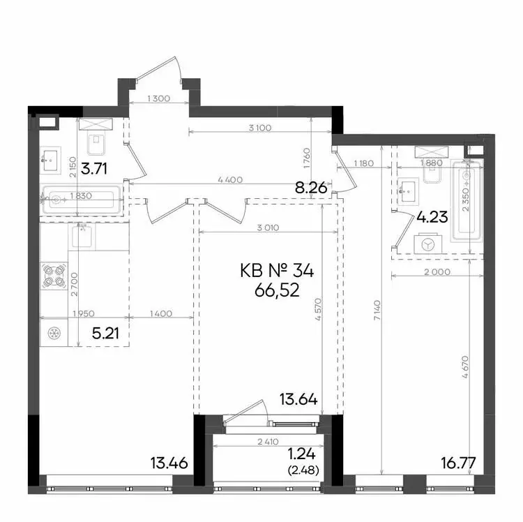 3-комнатная квартира: Казань, улица Аделя Кутуя, 181Ж (66.52 м) - Фото 0
