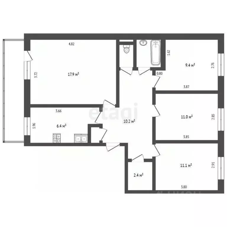 4-к кв. Татарстан, Набережные Челны просп. Сююмбике, 72 (72.0 м) - Фото 2