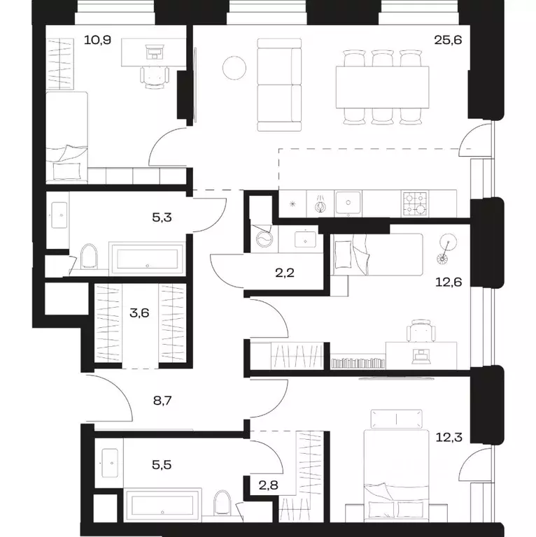 3-к кв. Татарстан, Казань 39-й кв-л,  (95.4 м) - Фото 1