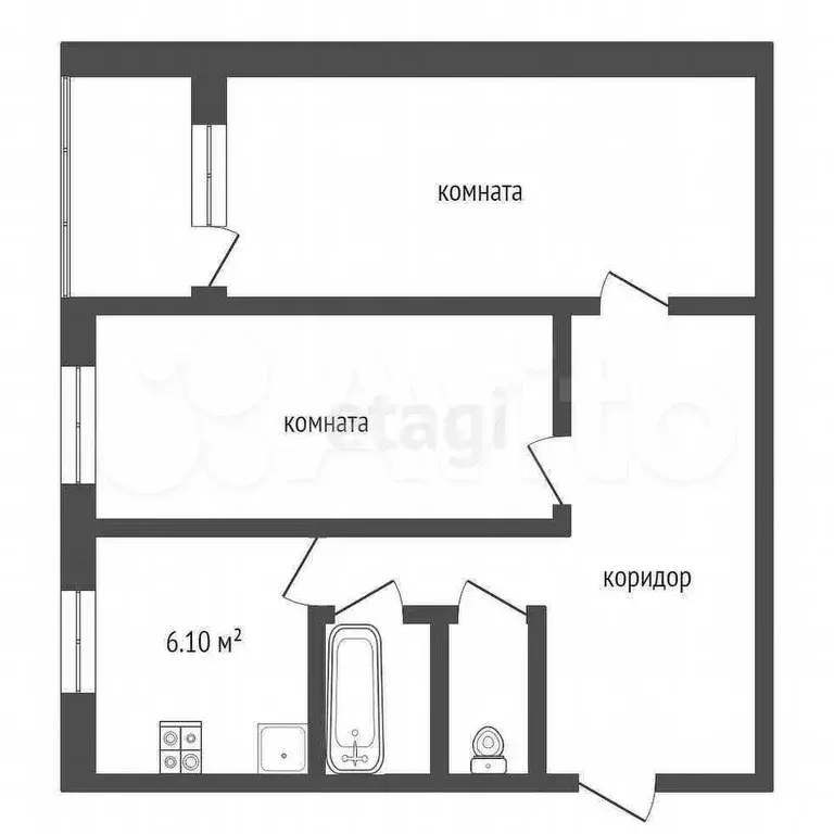 2-к. квартира, 45,6 м, 6/9 эт. - Фото 0