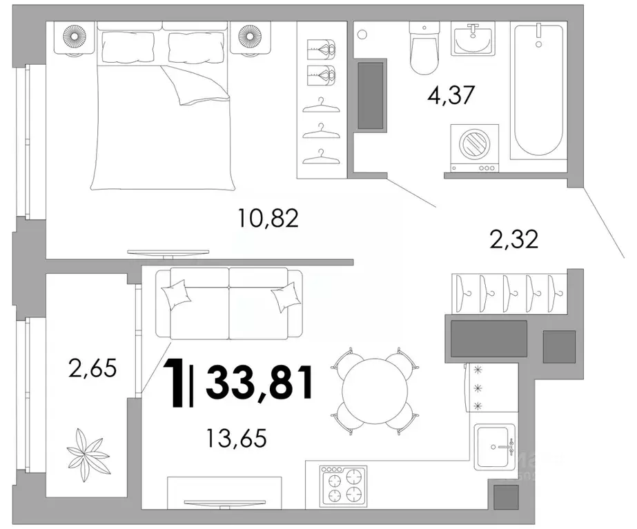 1-к кв. Владимирская область, Владимир Уно жилой комплекс (33.81 м) - Фото 1
