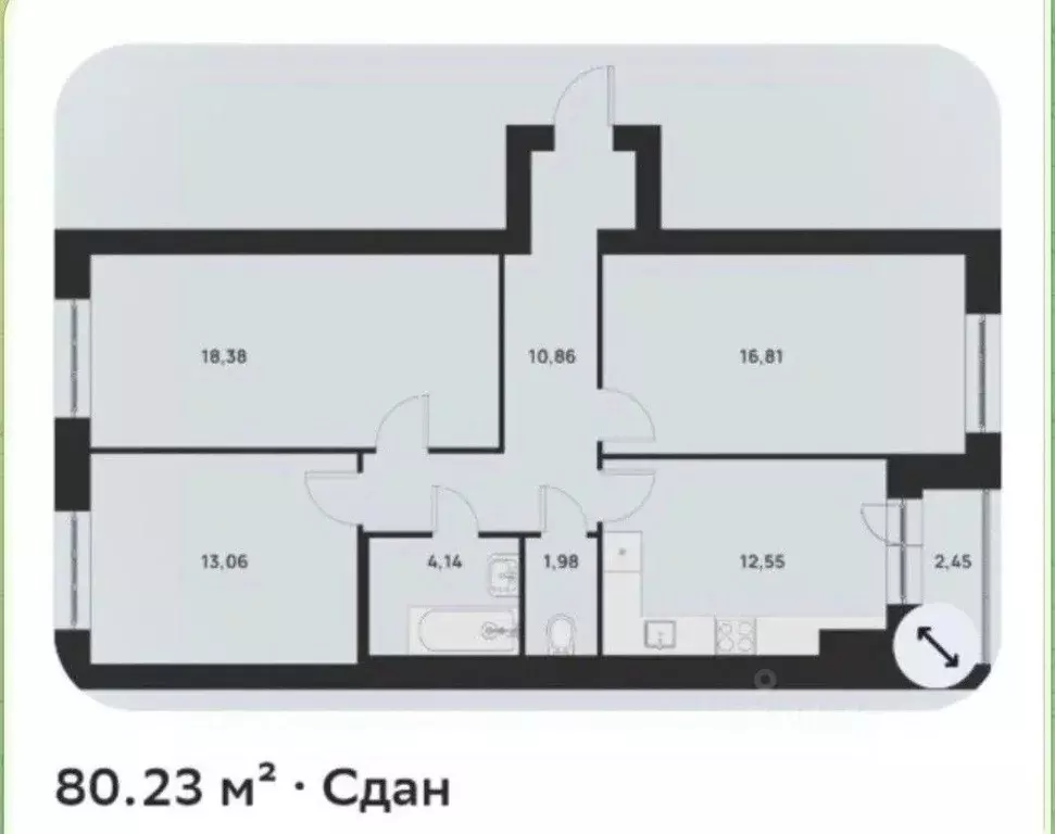 3-к кв. Тульская область, Тула Новая Тула мкр,  (80.23 м) - Фото 1