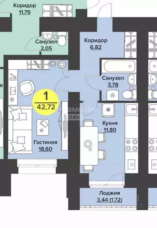 1-к кв. Марий Эл, Йошкар-Ола ул. Машиностроителей, 59 (42.72 м) - Фото 1