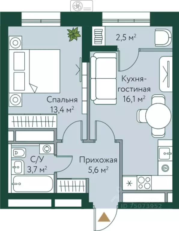 1-к кв. Волгоградская область, Волгоград Новосибирская ул., 74 (41.3 ... - Фото 1