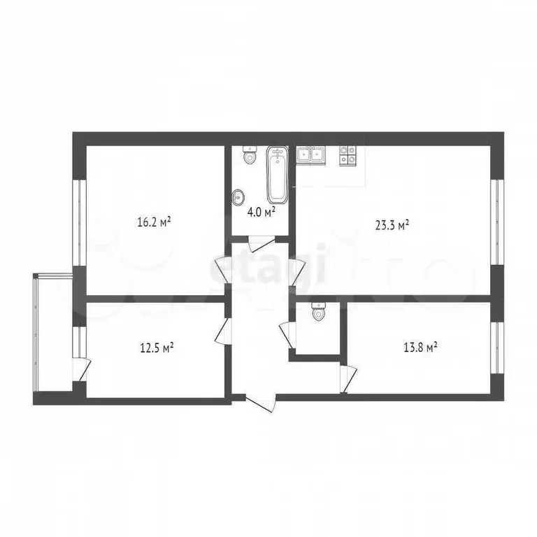 3-к. квартира, 81,6 м, 3/15 эт. - Фото 0