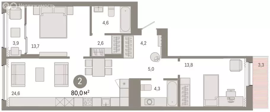2-комнатная квартира: Екатеринбург, улица Пехотинцев, 2В (80 м) - Фото 1