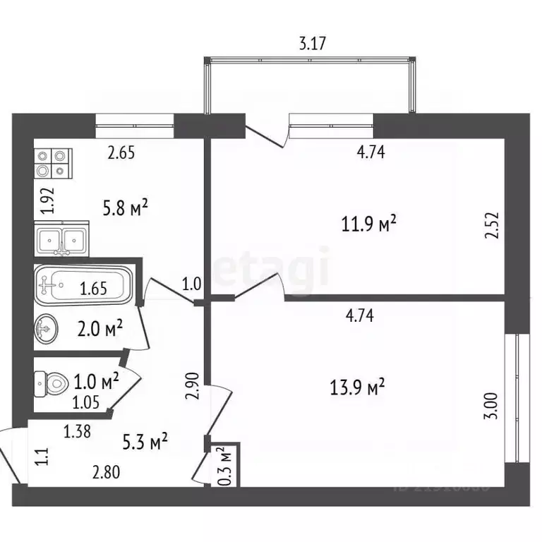 2-к кв. Калининградская область, Калининград ул. Космонавта Леонова, ... - Фото 2