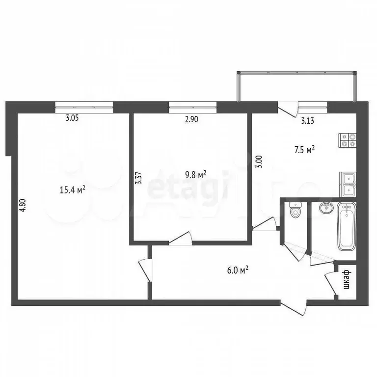 2-к. квартира, 43,5 м, 4/9 эт. - Фото 0