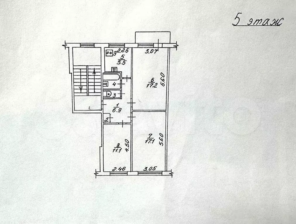 3-к. квартира, 61,3 м, 5/5 эт. - Фото 0