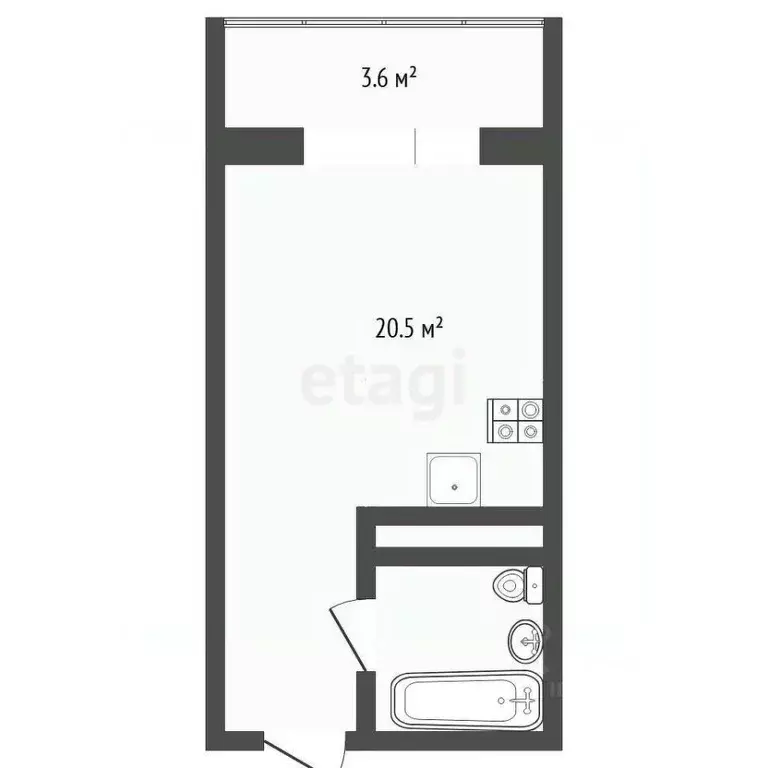 Студия Тюменская область, Тюмень ул. Тимофея Чаркова, 28 (21.0 м) - Фото 1