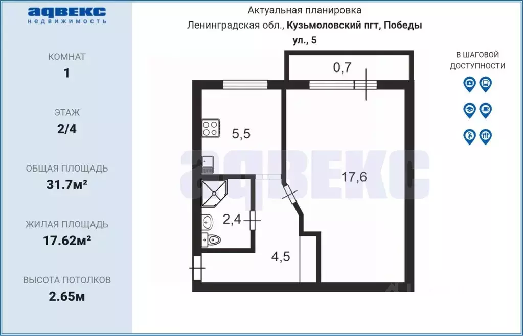 1-к кв. Ленинградская область, Всеволожский район, Кузьмоловский пгт ... - Фото 2