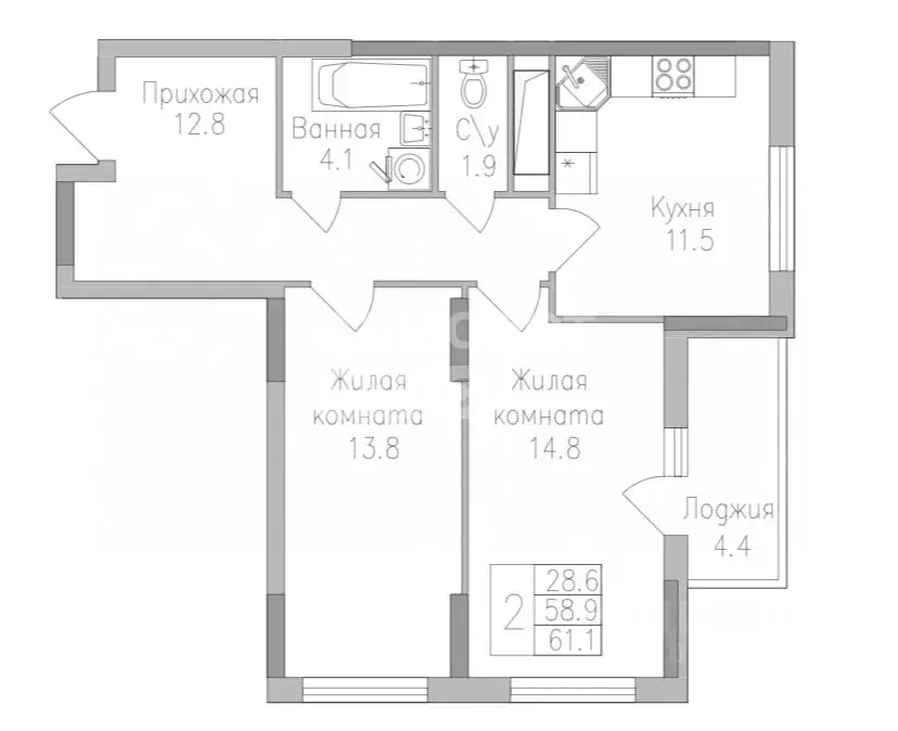 2-к кв. Липецкая область, Липецк ул. Тельмана, 120 (61.1 м) - Фото 1