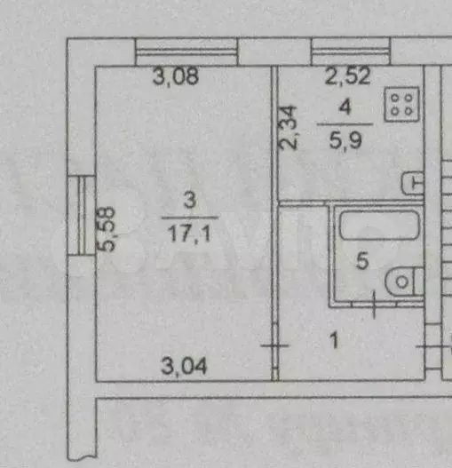1-к. квартира, 30,6 м, 5/5 эт. - Фото 0