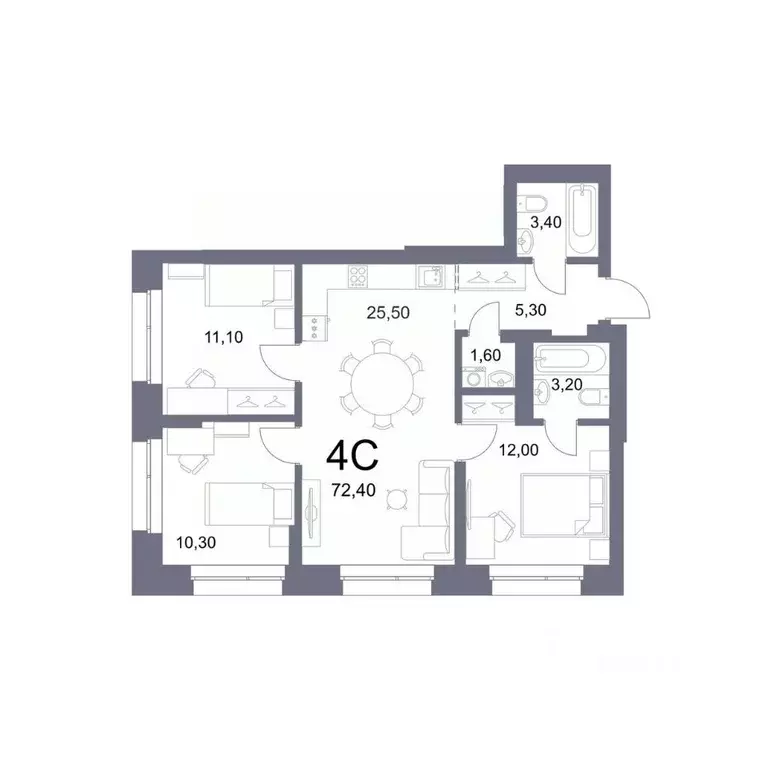 4-к кв. Новосибирская область, Новосибирск Лемонт жилой комплекс (72.4 ... - Фото 1