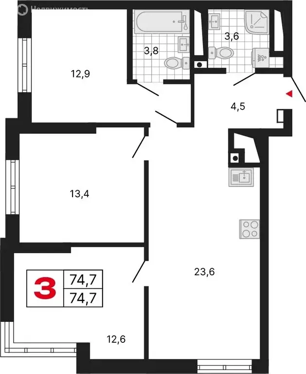 3-комнатная квартира: Екатеринбург, улица Шаумяна, 11 (74.78 м) - Фото 1