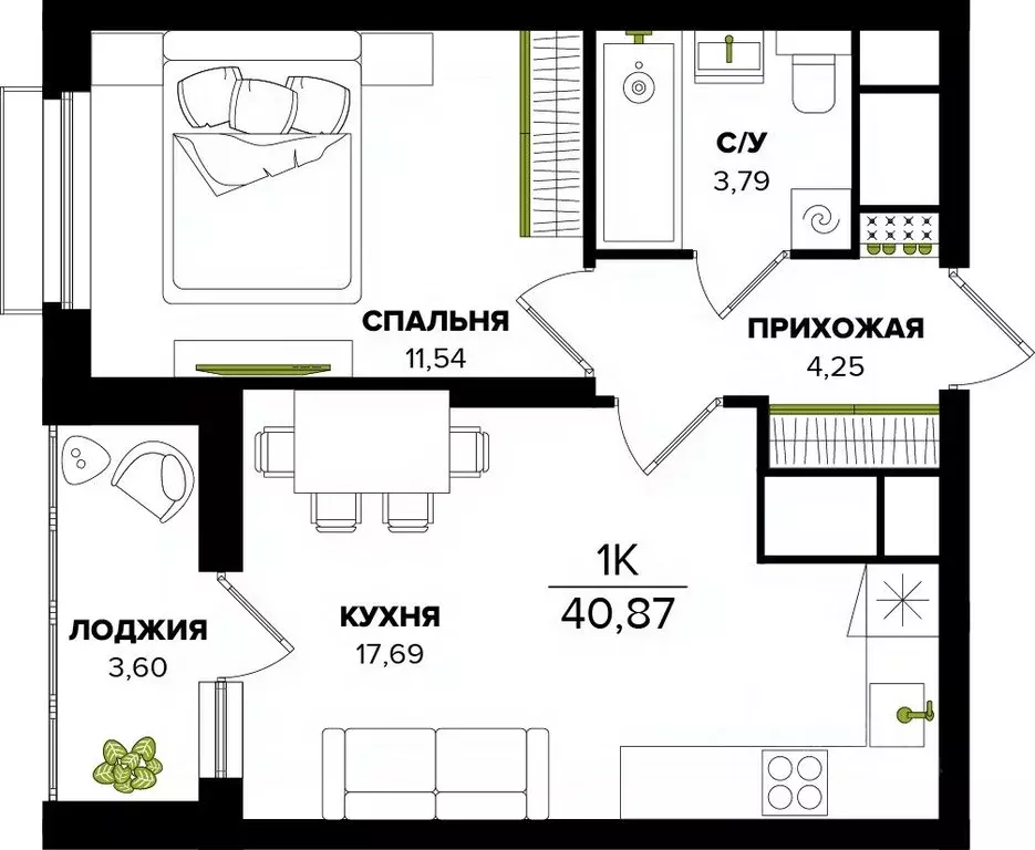 1-к кв. Тульская область, Тула  (40.87 м) - Фото 0