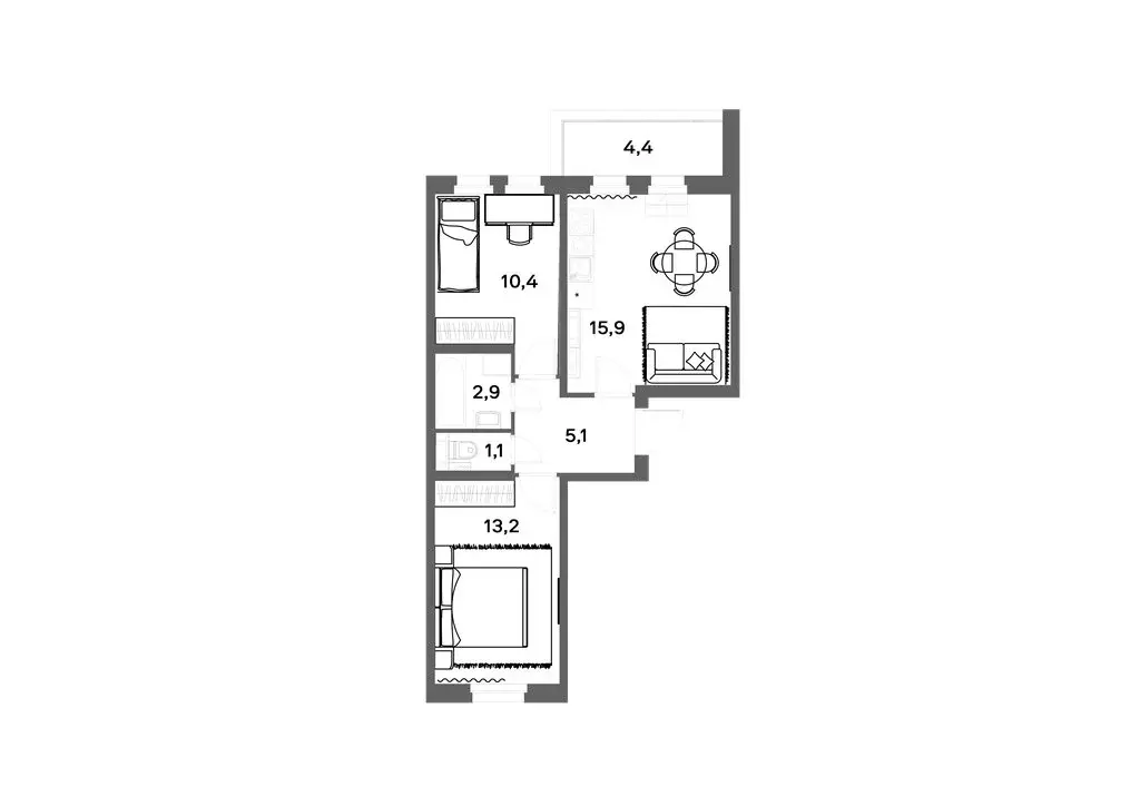 2-комнатная квартира: Новое Девяткино, ЖК Экоквартал Нега (49.92 м) - Фото 0
