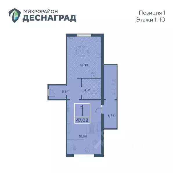 1-к кв. Брянская область, Брянск ул. А.К. Толстого, 3 (47.02 м) - Фото 0