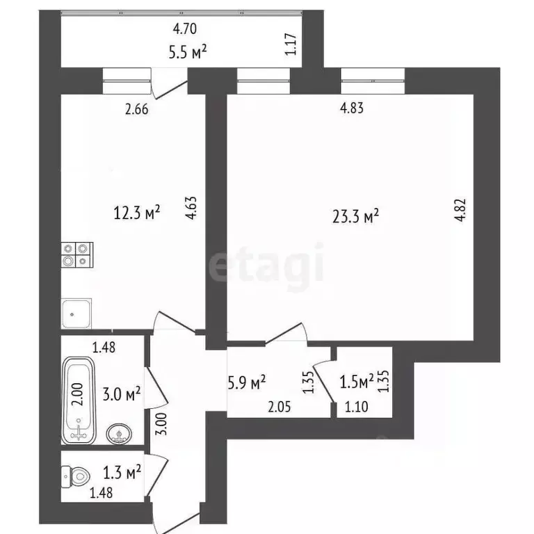 1-к кв. Татарстан, Альметьевск ул. Бигаш, 131 (47.3 м) - Фото 1