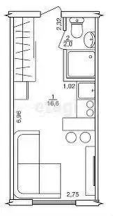 Квартира-студия, 12,8 м, 2/5 эт. - Фото 0