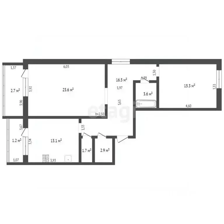 2-к кв. Брянская область, Брянск ул. Димитрова, 60 (76.7 м) - Фото 1