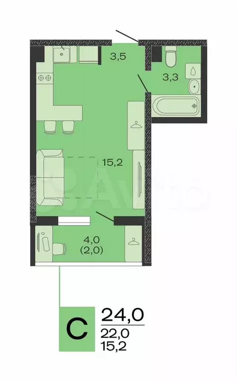 Квартира-студия, 24 м, 1/4 эт. - Фото 0