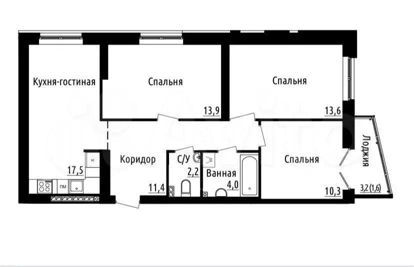 3-к. квартира, 72,5 м, 6/23 эт. - Фото 0