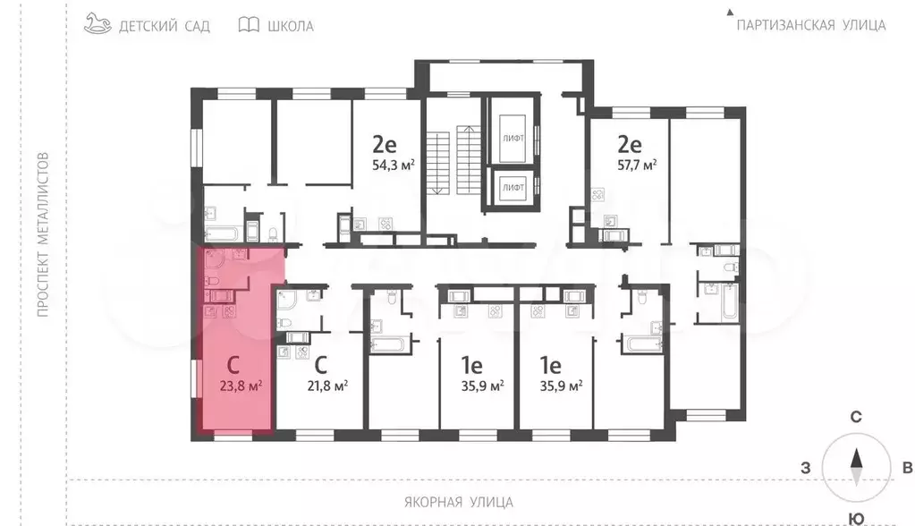 2-к. квартира, 53,6 м, 1/4 эт. - Фото 1