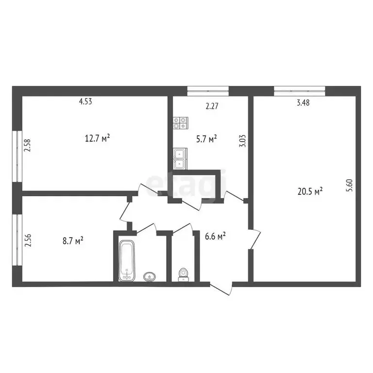 1к в 3-комнатной квартире (8.7 м) - Фото 1