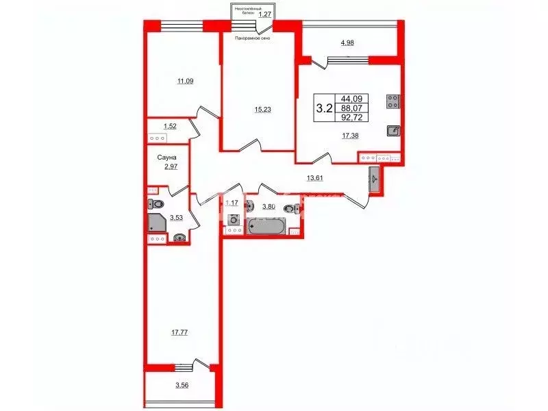 3-к кв. Санкт-Петербург ул. Лидии Зверевой, 6 (87.2 м) - Фото 1