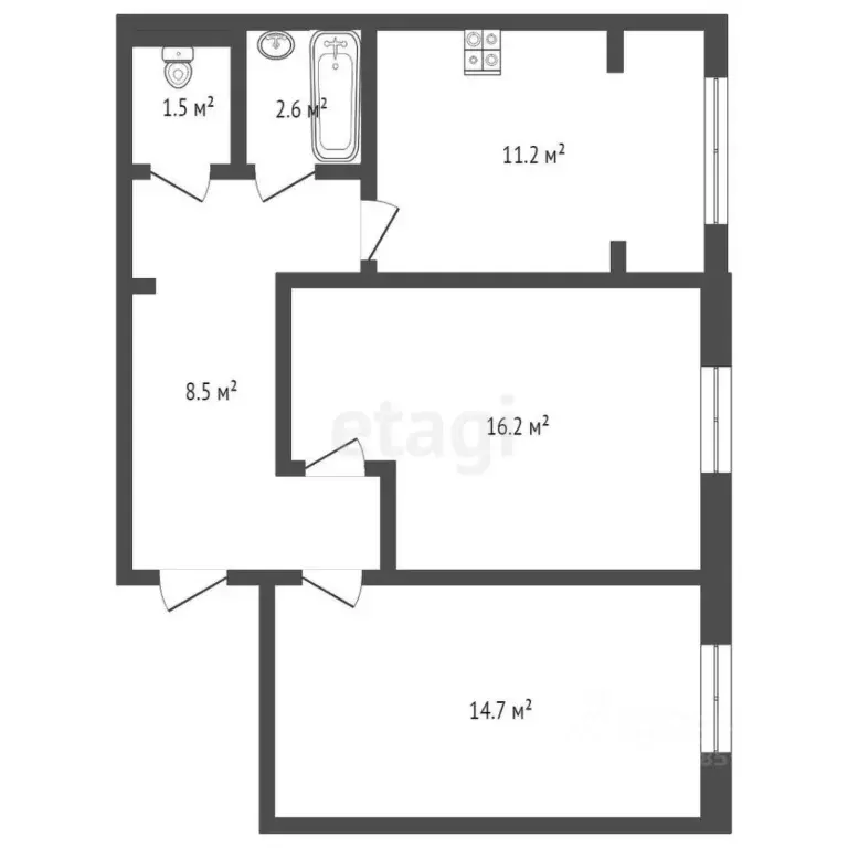 2-к кв. Ханты-Мансийский АО, Лангепас ул. Мира, 7 (50.9 м) - Фото 0