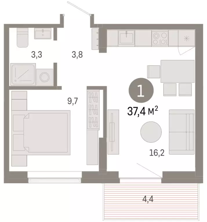 1-комнатная квартира: Омск, Кировский округ (37.36 м) - Фото 1