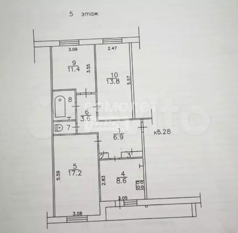 3-к. квартира, 66 м, 5/5 эт. - Фото 0