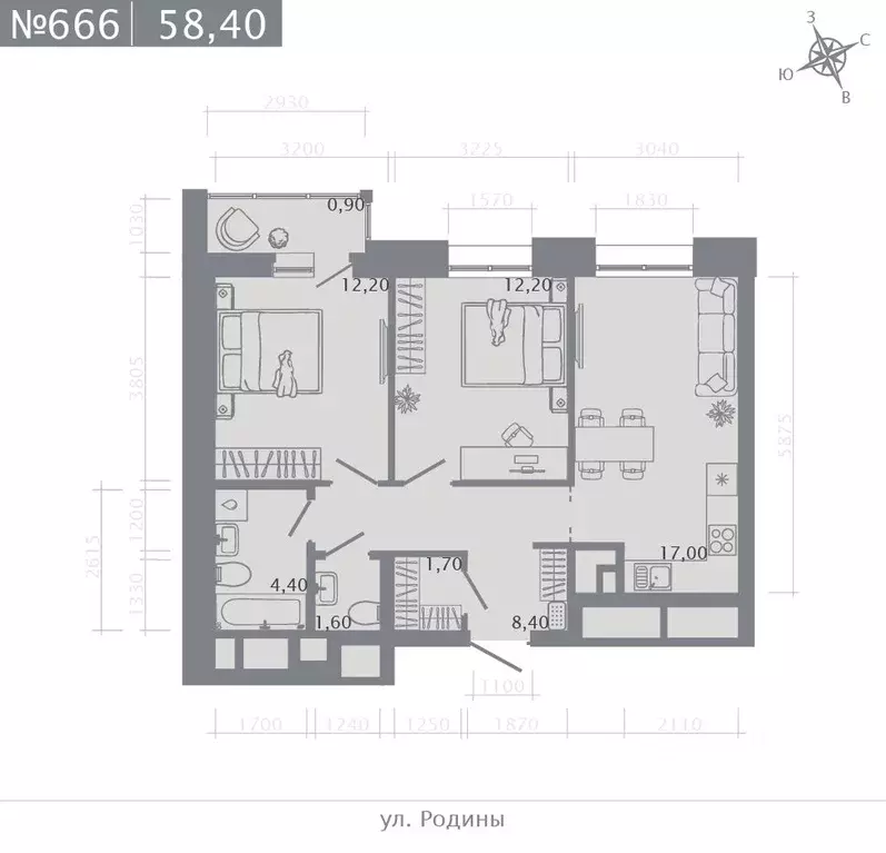 2-к кв. Татарстан, Казань Родины мкр, Главные Роли жилой комплекс ... - Фото 1