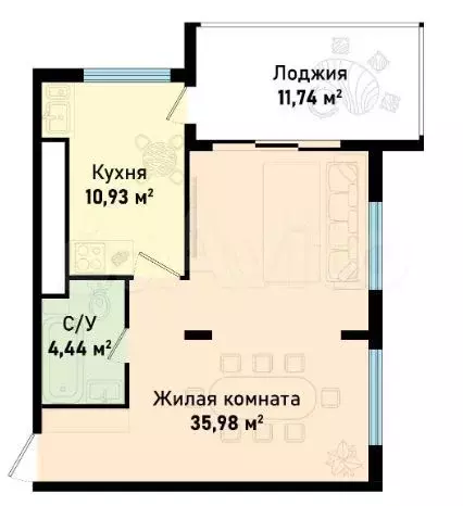 2-к. квартира, 63,1 м, 8/12 эт. - Фото 1