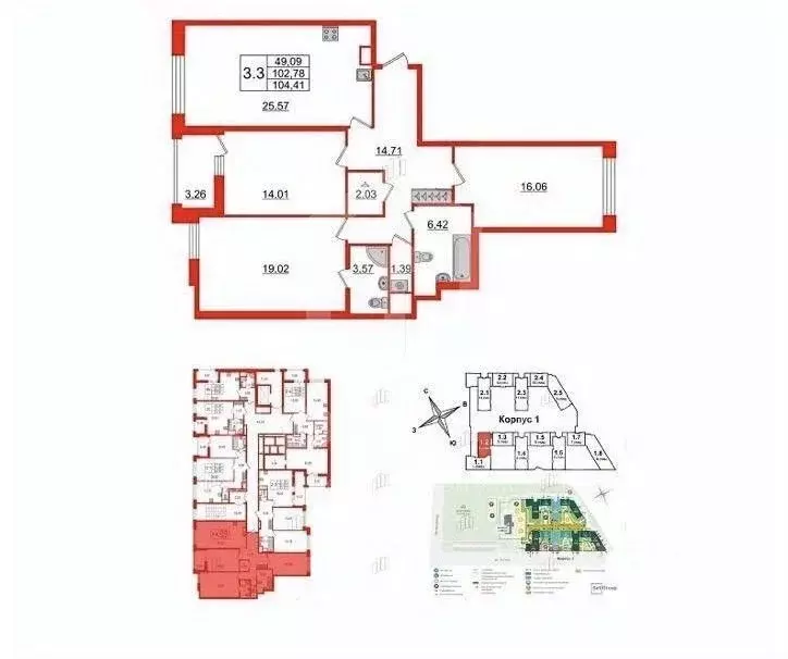 3-к кв. Санкт-Петербург ул. Тосина, 6 (104.41 м) - Фото 1