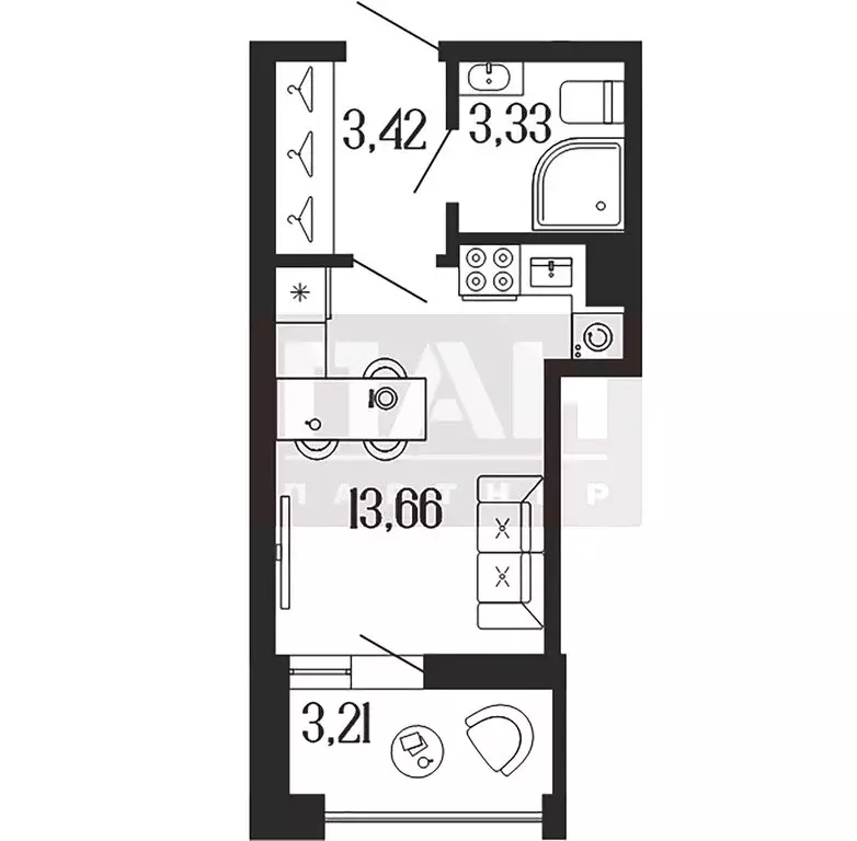 1-комнатная квартира: Санкт-Петербург, улица Коли Томчака, 3 (22.1 м) - Фото 1