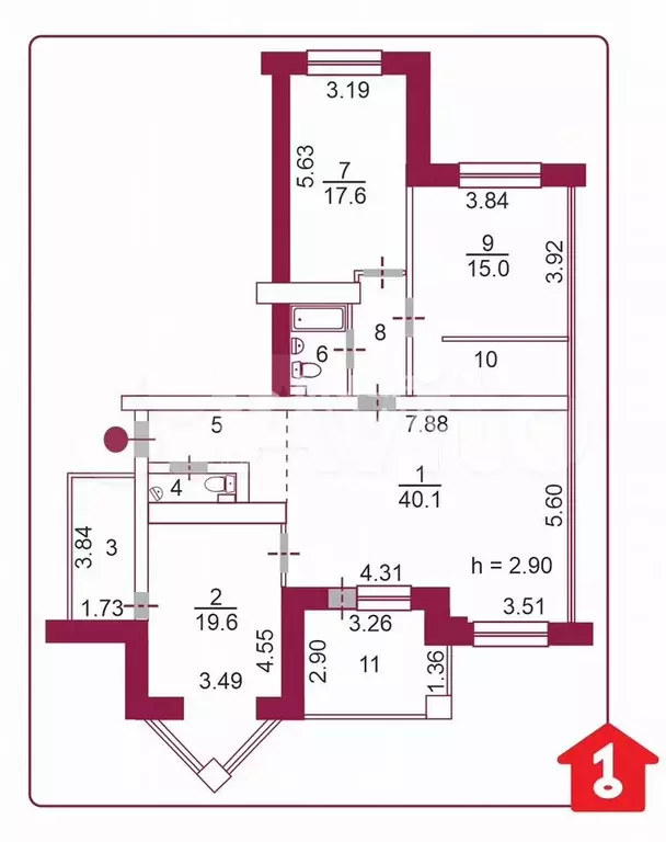 3-к. квартира, 121 м, 3/11 эт. - Фото 0
